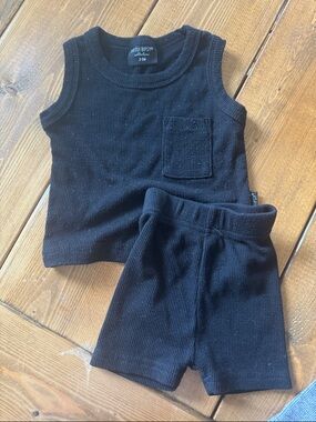 Little Bipsy Black Ribbed Tank & Shorts Set
